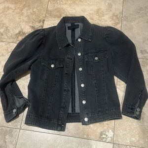 Kendall and Kylie Black Puffed Sleeve Jean Jacket